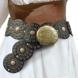 Western Belt Boho Disk Concho Circle Grommet Cowgirl Adjustable Statement